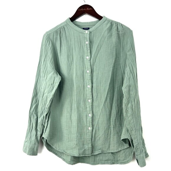 GAP Women Crinkle Gauze Cotton Long Sleeve Button Up Blouse L Sage Green 1043E4 - Picture 4 of 10